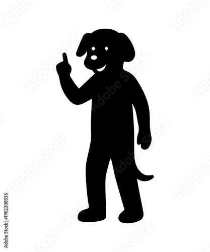 Dog mascot animal character black silhouette standing with pointing up gesture