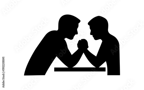 Two men arm wrestling for strength competition