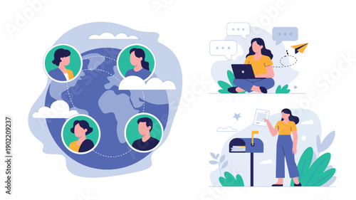 A group of people working remotely and collaborating globally with technology