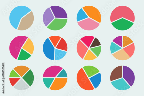 Circular infographic elements for business dashboard showing different data segments and various colors set vector