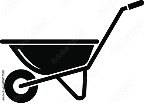 Wheelbarrow icon representing gardening, construction, landscaping, manual labor, heavy load transport, outdoor work, farming, soil movement, tools, equipment, utility
