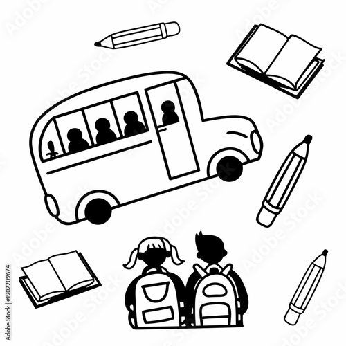 Cartoon style vector travel icons set featuring cars buses trucks and other transportation vehicles for travel and transport design