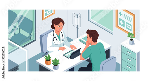 Doctor and Patient Discussing Medical Records.