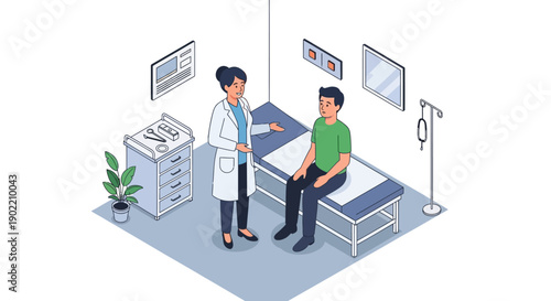 Doctor Consulting Patient in Hospital Room.