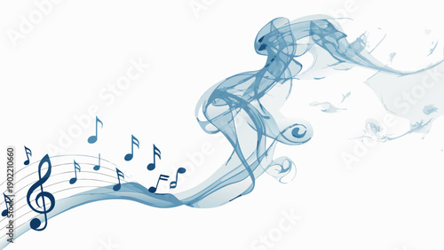 Ethereal blue music notes swirling in a dynamic wave