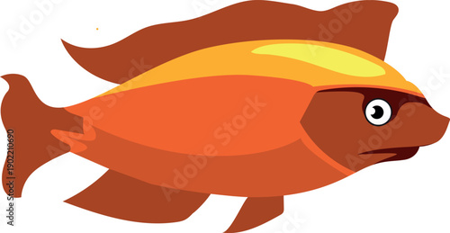 A cartoon fish with a yellow stripe on its head