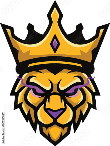 Lion Head Illustration with Crown Majestic Royalty.