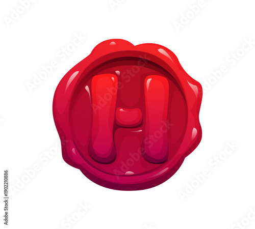 Cartoon pirate font or Caribbean corsair typeface for English alphabet, vector letter H. Medieval red wax seal sign for pirate font and corsair piracy type of Medieval letter red rubber stamp