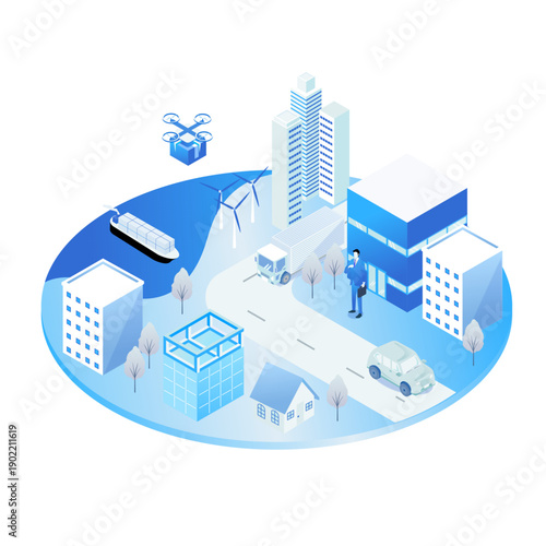 スマートシティ・Society 5.0を実現する次世代都市インフラの全景イラスト