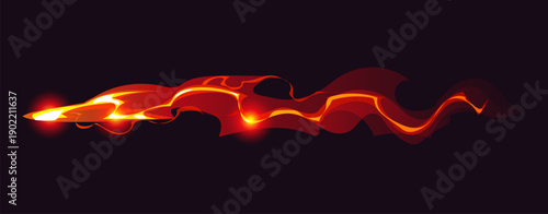 Cartoon fantasy game magic power wave, wizard glow vfx light effect. Vector red energy wave with glowing neon light, wizard spell and magical smoke. Vfx power effect with trail and glowing sparkle