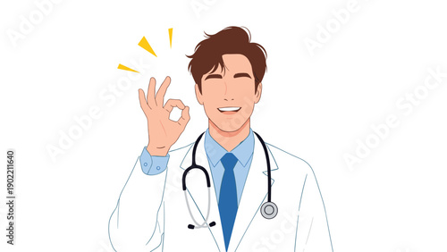 Confident and friendly male doctor making an "OK" gesture, symbolizing good health, reassurance, and positive medical outcomes.