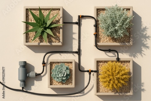 Innovative automated irrigation system for potted plants utilizing sleek design and modern technology enhancing sustainable gardening practices and optimizing plant health