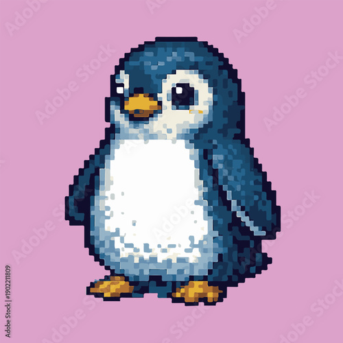 penguin with pixel art, eps 10 illustration