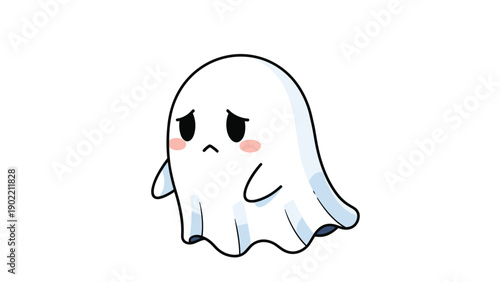 Adorable cartoon ghost with a sad and melancholic expression, creating a slightly spooky yet endearing character for various design projects and themes.