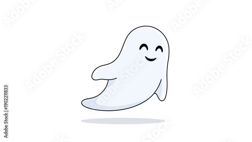 Adorable cartoon ghost with a sweet smile happily floating through the air, creating a friendly and playful character for Halloween or other lighthearted designs.