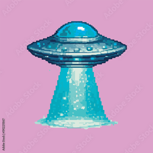 ufo with pixel art, eps 10 illustration