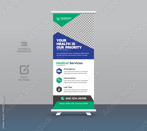 Medical health care roll up x stand banner template