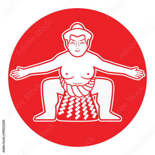 Line art illustration vector of Sumo traditional Japanese wrestling drawing in red and white