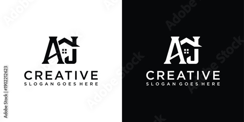 AJ or JA letter logo design with home vector design