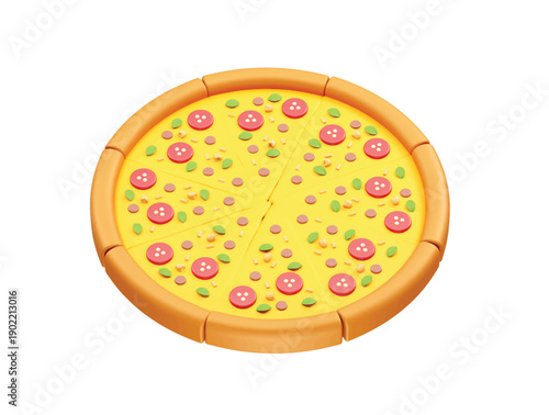 Delicious Pizza with Pepperoni and Veggies icon 3d render illustration