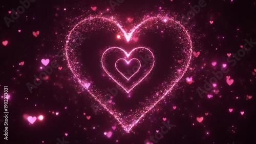 Wallpaper Mural A beautiful heart-shaped frame with nested hearts glowing brightly amidst scattered hearts in a dark ambiance Torontodigital.ca