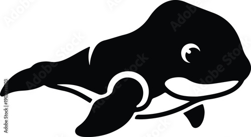 silhouette cartoon killer whale orca swimming underwater animal character vector design