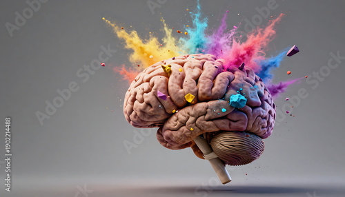 Creative Mind Concept – Multicolored Brain with Floating Light Bulbs