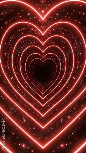 Wallpaper Mural Concentric hearts glowing with red neon lights in a dark space filled with small particles Torontodigital.ca
