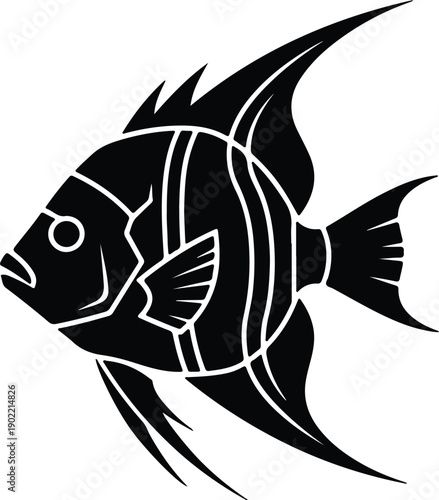 silhouette exotic angelfish tropical aquarium fish sea life vector design