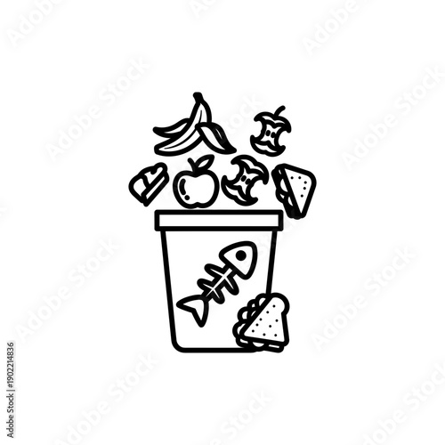 Black and White Food Waste Icon Highlighting Environmental Impact