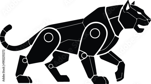 silhouette powerful segmented panther robotic futuristic wild animal modern vector design