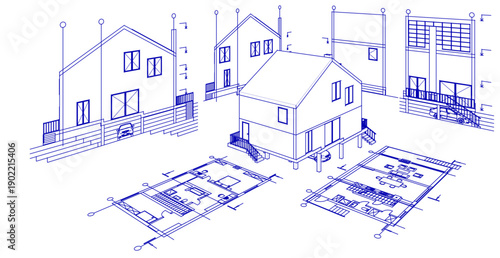 house architectural project sketch 3d illustration	
