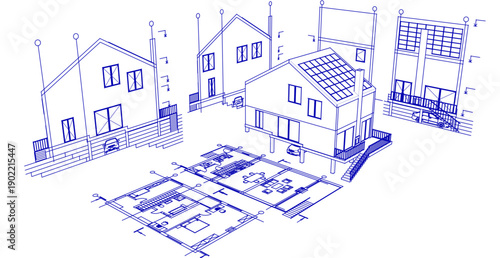 house architectural project sketch 3d illustration	
