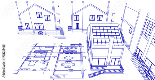 house architectural project sketch 3d illustration	
