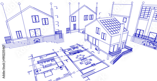 house architectural project sketch 3d illustration	
