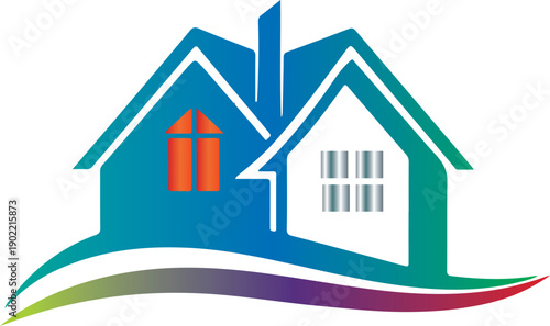 Modern Real Estate House Logo with Colorful Roof  Illustration Vector Design