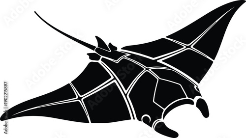 silhouette stylized abstract geometric manta ray aquatic animal swimming vector design
