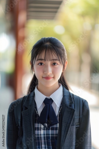 Young chinese girl portrait standing smiling.