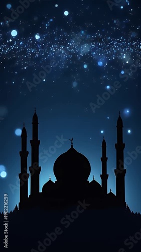 Wallpaper Mural Silhouette of a majestic mosque with minarets and dome against a starry night sky with a celestial view Torontodigital.ca