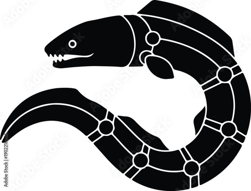 silhouette stylized predatory electric eel animal tech modern logo vector design