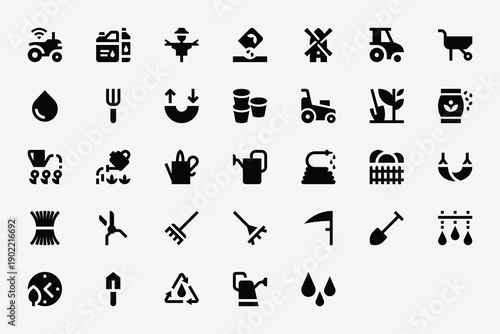 Agriculture solid icon set