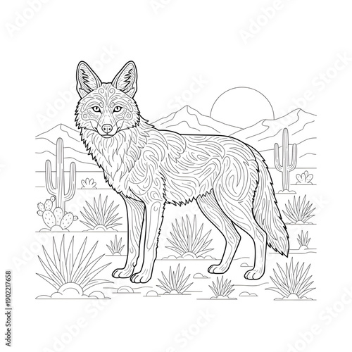 “Coyote Illustration, Wildlife Art & Nature Drawing – Wild Animal Design