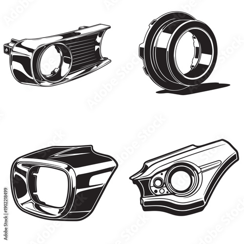 Car Headlight Assembly and Body Panel Vector Illustrations