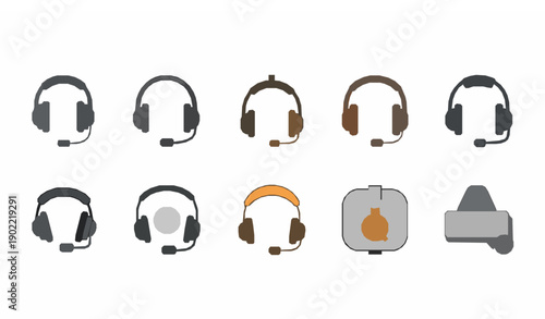 Headset and headphones support icon collection flat vector graphic for web and app