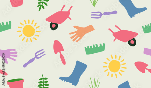 Cute gardening pattern background vector design