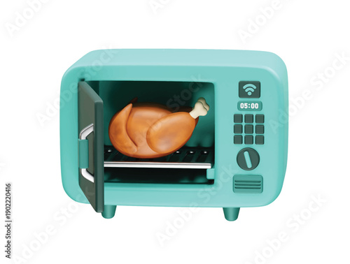 Microwave Oven with Roasted Chicken Inside icon 3d illustration render