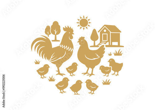 vector illustration of a chicken family collage set against white