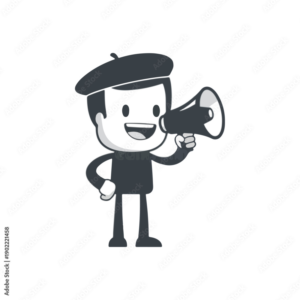 Fototapeta premium Cartoon Character Holding Megaphone Loudspeaker.