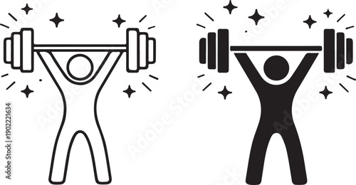 A comparison of two individuals lifting weights with different levels of strength and intensity isolated on white background, illustration