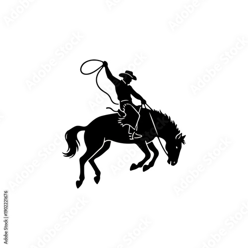 Cowboy Riding Horse and Lassoing Rope.